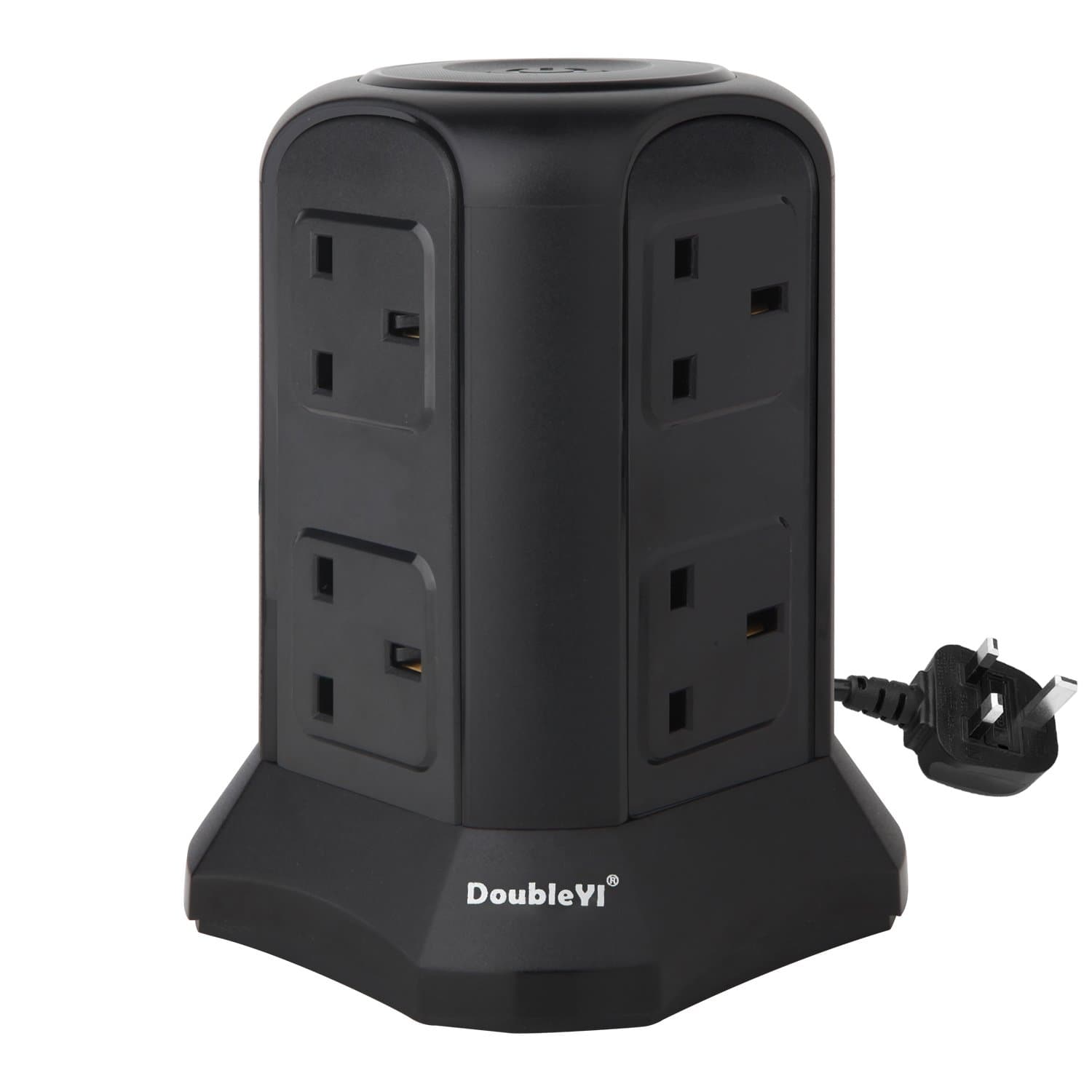 DoubleYI Extension Lead Socket 8 Way Outlet Surge Protector Tower Power Strip with 6.6 ft Power Cord (Black)