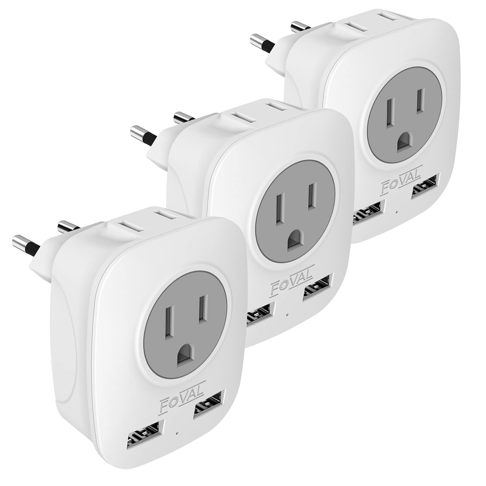 [Type C] 3-Pack European Travel Plug Adapter