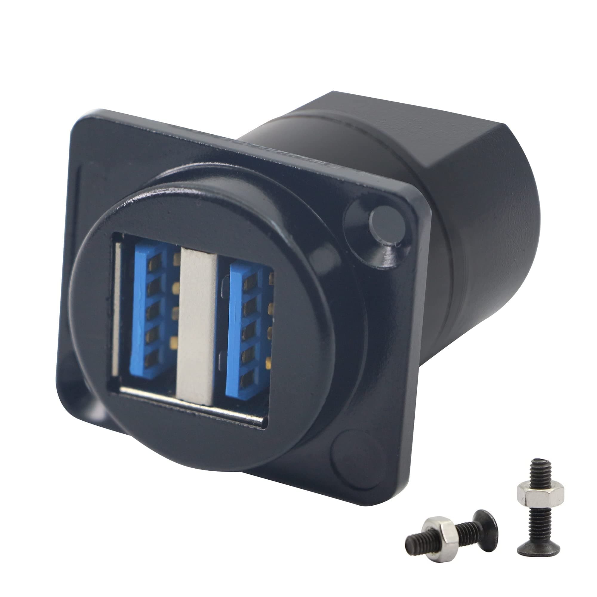 QIANRENON USB 3.0 Dual Panel Mount Solderless Connector, USB 3.0 Female to Female Coupler Socket, Pass Through Adapter for Audio, Video and Optoelectronic Networks