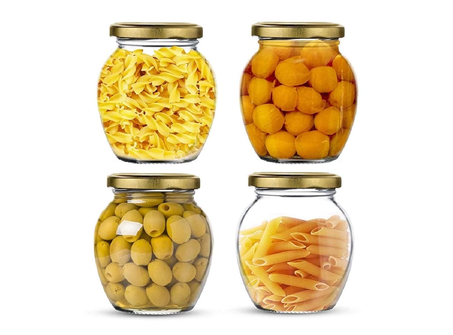 Brezzycloud Matka Shape Glass Jar and Container with Rust Proof Air Tight Lid (Multicolour, 400ml) - Set of 4