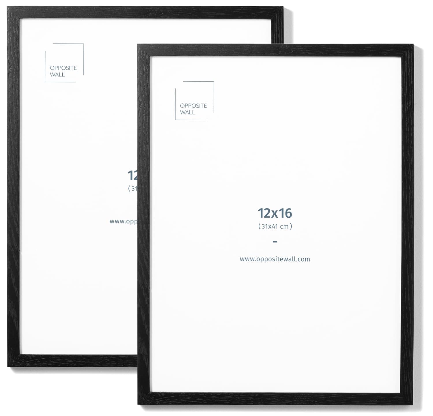 Opposite Wall - 12x16 in - Black Solid Oak Wood Picture Frame - Lightweight, Versatile & Shatterproof - Wall Hanging Poster or Photo Frame - Wall Decor for Office, Gallery & Home - 2 Pack