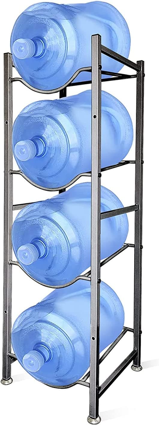 SKY-TOUCH Water Bottle Storage Stand 4 Tier, Holder 5 Gallons Shelf Heavy Duty Stand Storage for Kitchen Home and Office, 4 Bottles Gray