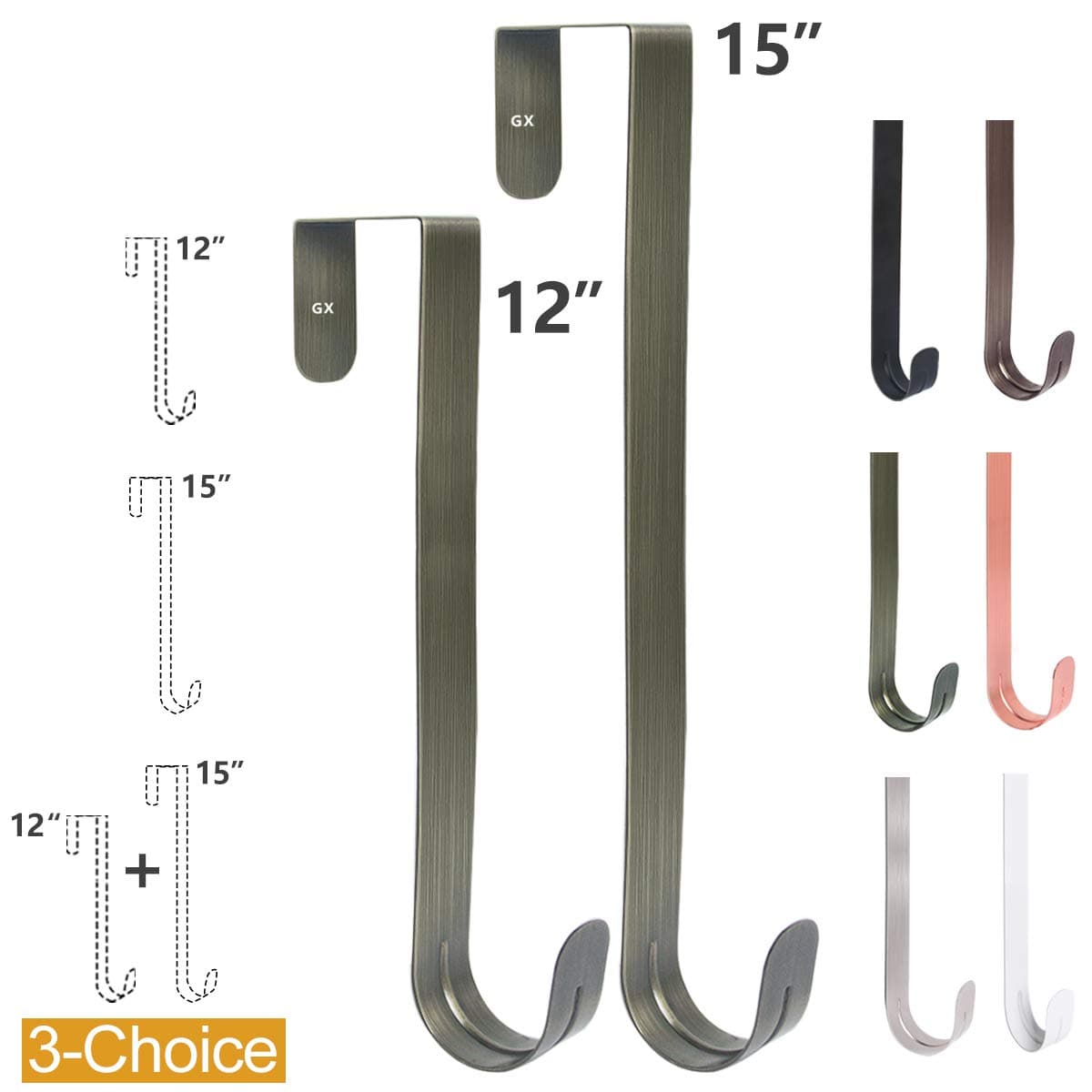 GameXcel2 Pcs 12"+15" Wreath Hanger for Front Door - Large Wreath Metal Hook for Christmas Wreath Over The Door Hanger - Brass