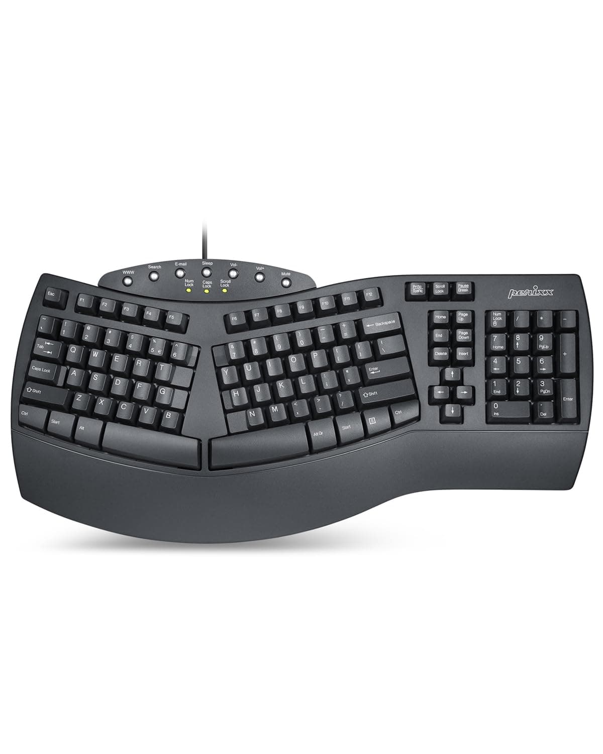 Perixx PERIBOARD-512B Wired Ergonomic Keyboard - Split Keyboard, Wrist Rest, Natural Typing - Wired USB Connectivity - US English - Black
