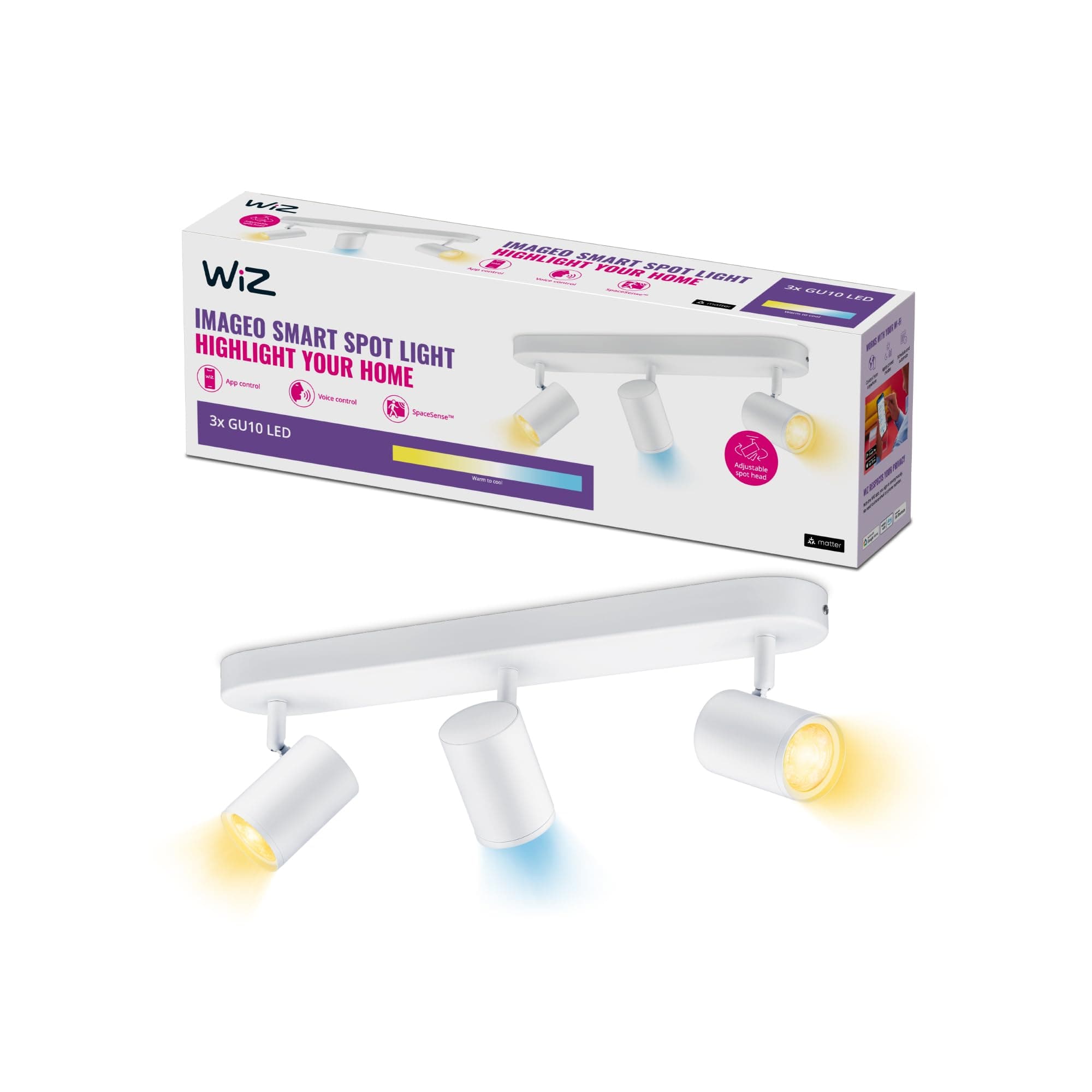 WiZ Tunable White Imageo Smart Connected WiFi Ceiling Light Spot Fixture. [3 Spot - White] App Control for Indoor Home Lighting, Livingroom and Bedroom