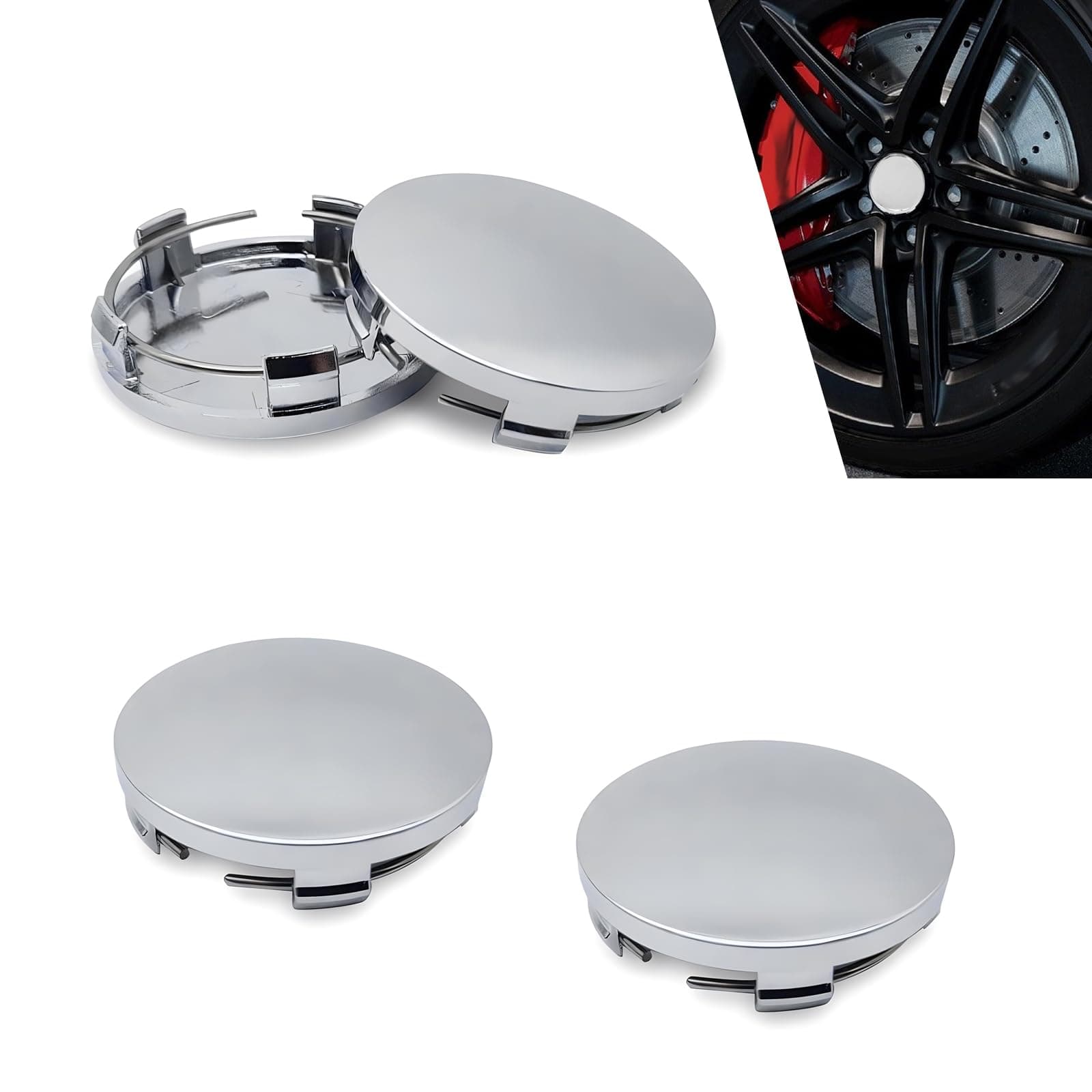 4 PCS Car Hub Caps, Outside Diameter 2.36 in Inner Diameter 2.2 in Rim Hub Shell, Car Snap-On Plastic Wheel Center Cover, Suitable for Most Cars (Silver)