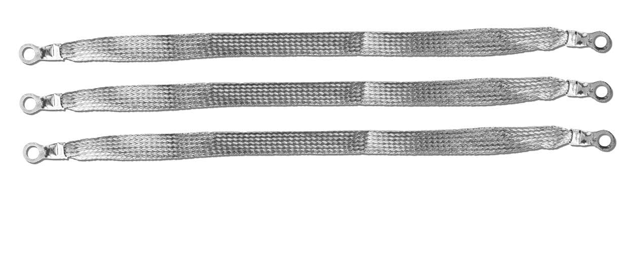 12" x 1/2" Braided Ground Straps (1/4" Ring to 1/4" Ring)-3pcs | Made in USA