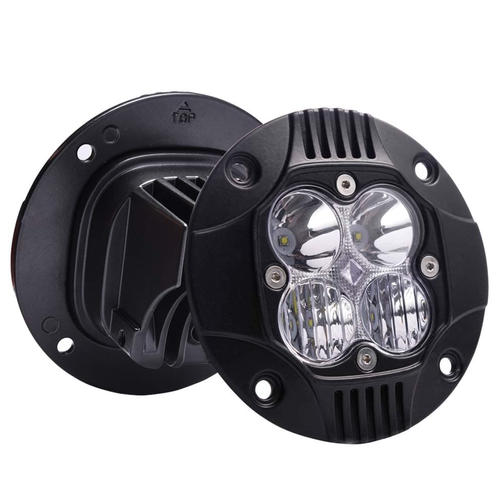 Flush Mount LED Light Pod - 40W 4.6 Inch Spot and Flood Lamp Off Road LED Work Lights + Blue Atmosphere Light | 6000K 3000LM Super Bright Driving Fog Light for SUV UTV ATV Truck (2 Pack)
