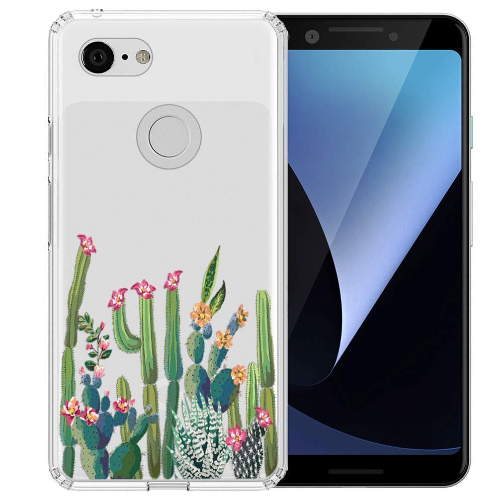Topnow Google Pixel 3 Case, [Anti-Scratch PC + Shockproof Anti-Drop Soft TPU] Advanced Printing Pattern Phone Cases Glossy Drawing Design Cover for Google Pixel 3 - Cactus