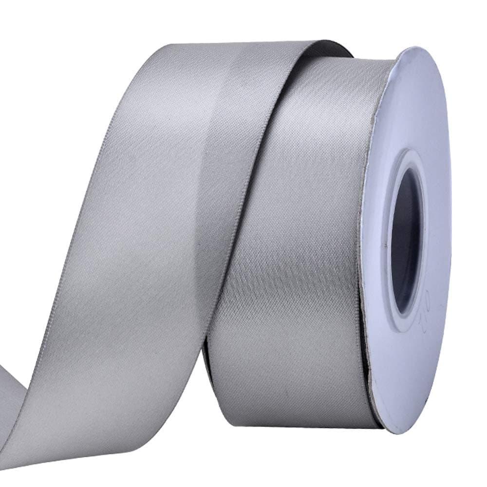RibestRibest 1-1/2 inch 25 Yards Solid Double Face Satin Ribbon Per Roll for DIY Hair Accessories Scrapbooking Gift Packaging Party Decoration Wedding Flowers Silver