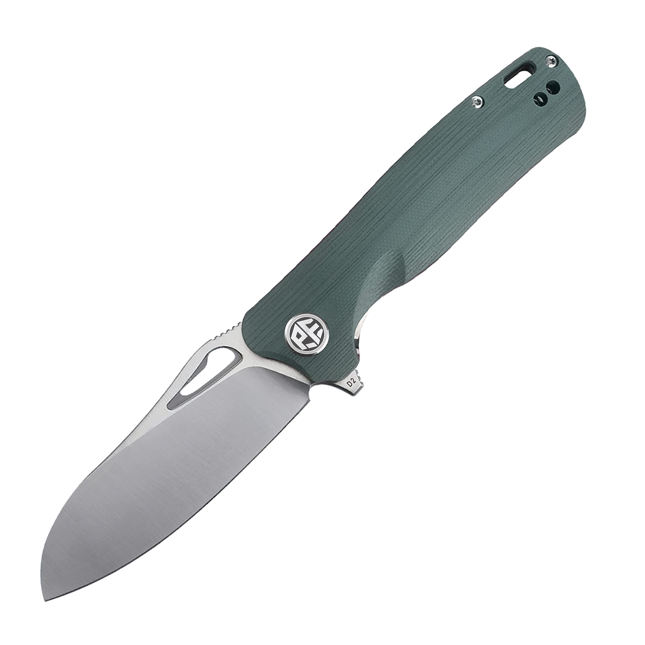 PF868 Bunta,3.35" D2 Satin Blade,146g G10 Handle Flipper Folding knife (Green G10)