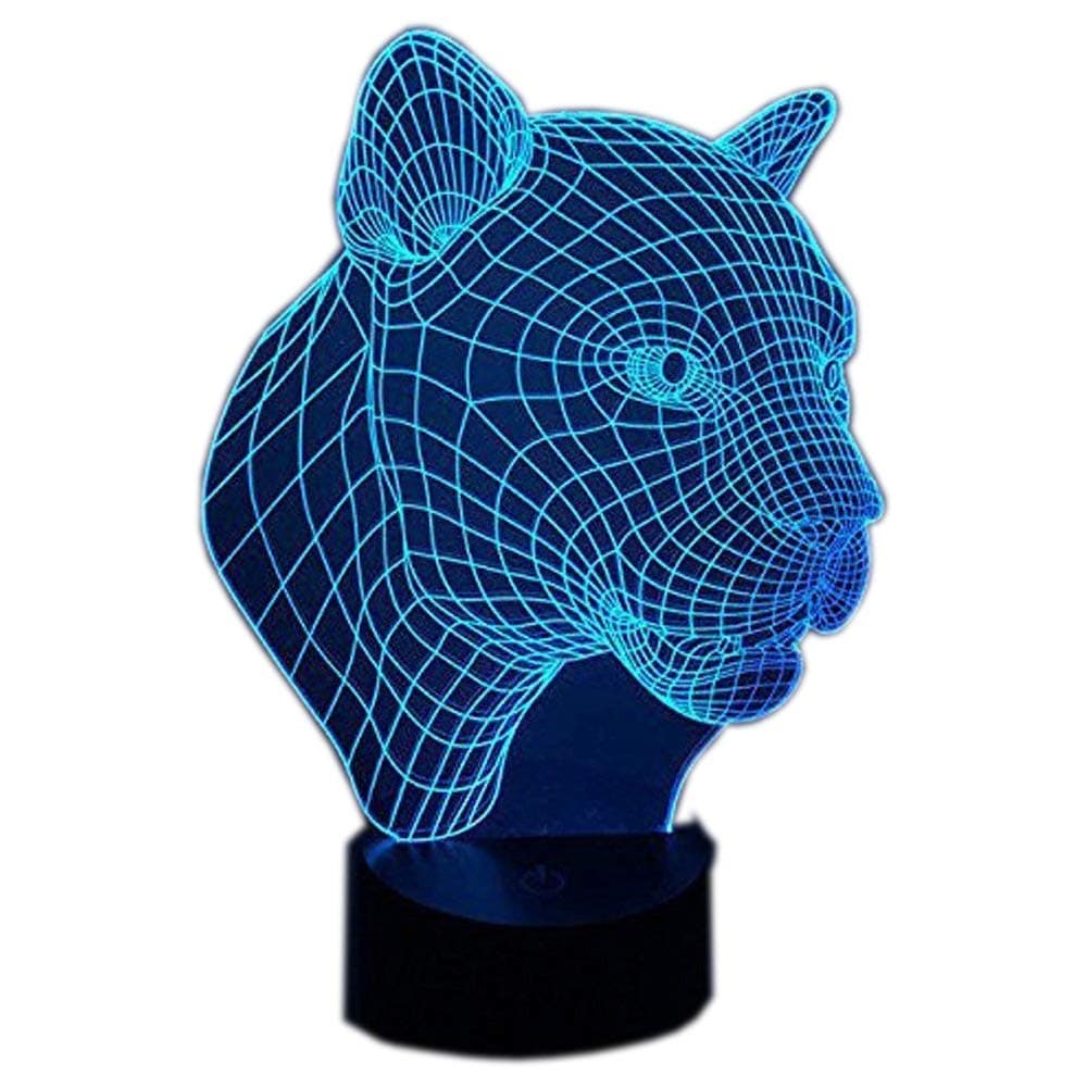 Cougar 3D Illusion Lamp Christmas Gift Night Light Beside Table Lamp, Ahat Desk Decoration Lamps Birthday Christmas Gift with Acrylic Flat & ABS Base & USB Cable and Battries Powered