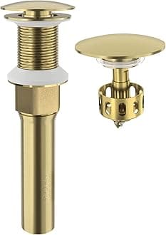 Pop Up Drain, Bathroom Sink Drain Stopper, Vessel Sink Drain Assembly with Detachable Basket Stopper, Anti-Explosion and Anti-Clogging Drain Strainer (NO Overflow, Brushed Champagne Gold)