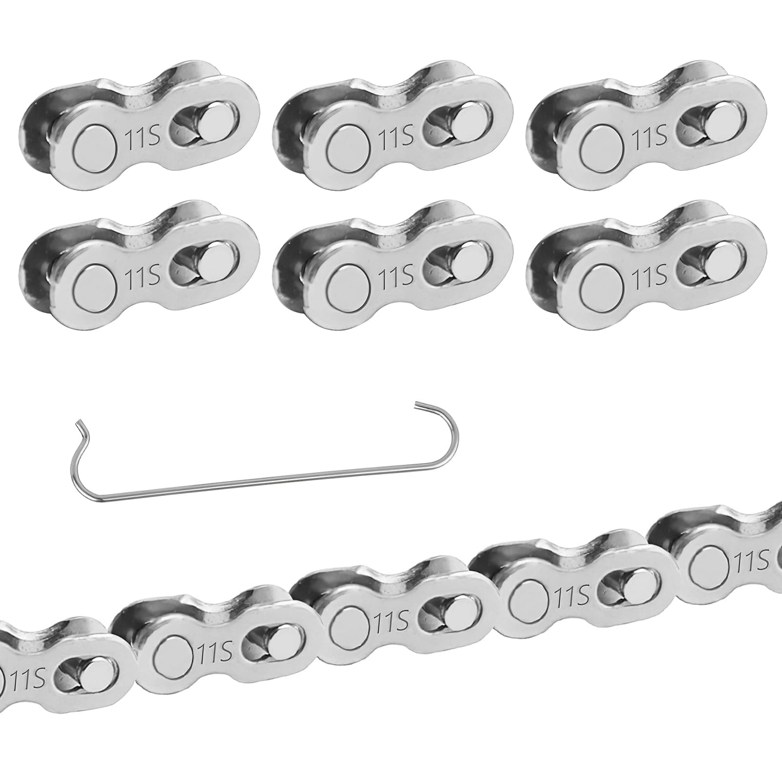 11 Speed Quick Link Bike Chain Connector, 6 Pairs Missing Link With Stainless Steel Hook, Reusable Dismantling 5 Times for Mountain Bike, Road Bike, Bicycle Replacement