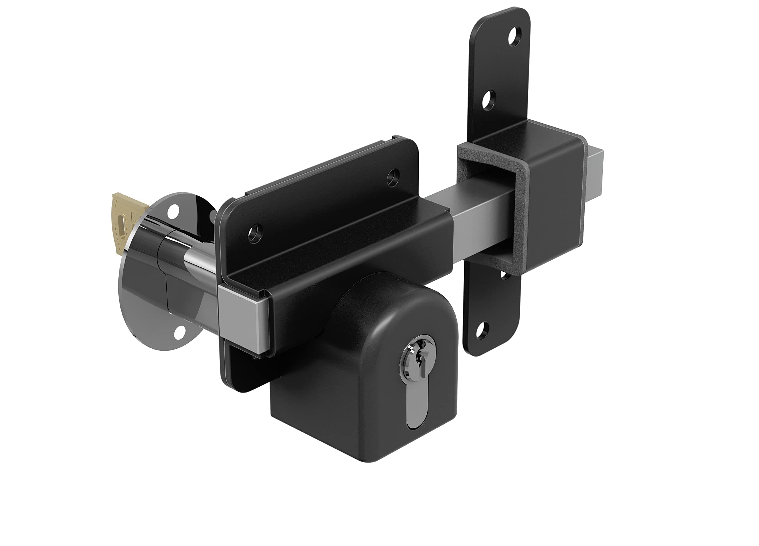 GateMate Long Throw Gate Lock, Euro Profile Keyed Both Sides Gate Lock for Sheds, Gates & Garage Doors, 316 Stainless Steel, For Wooden Gates & Doors Up to 2 ¾” Thick, Black, 5 Keys