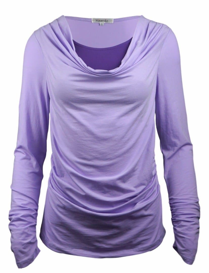 Long Sleeve Cotton Nursing Top with Cowl Neck for Easy Breastfeeding