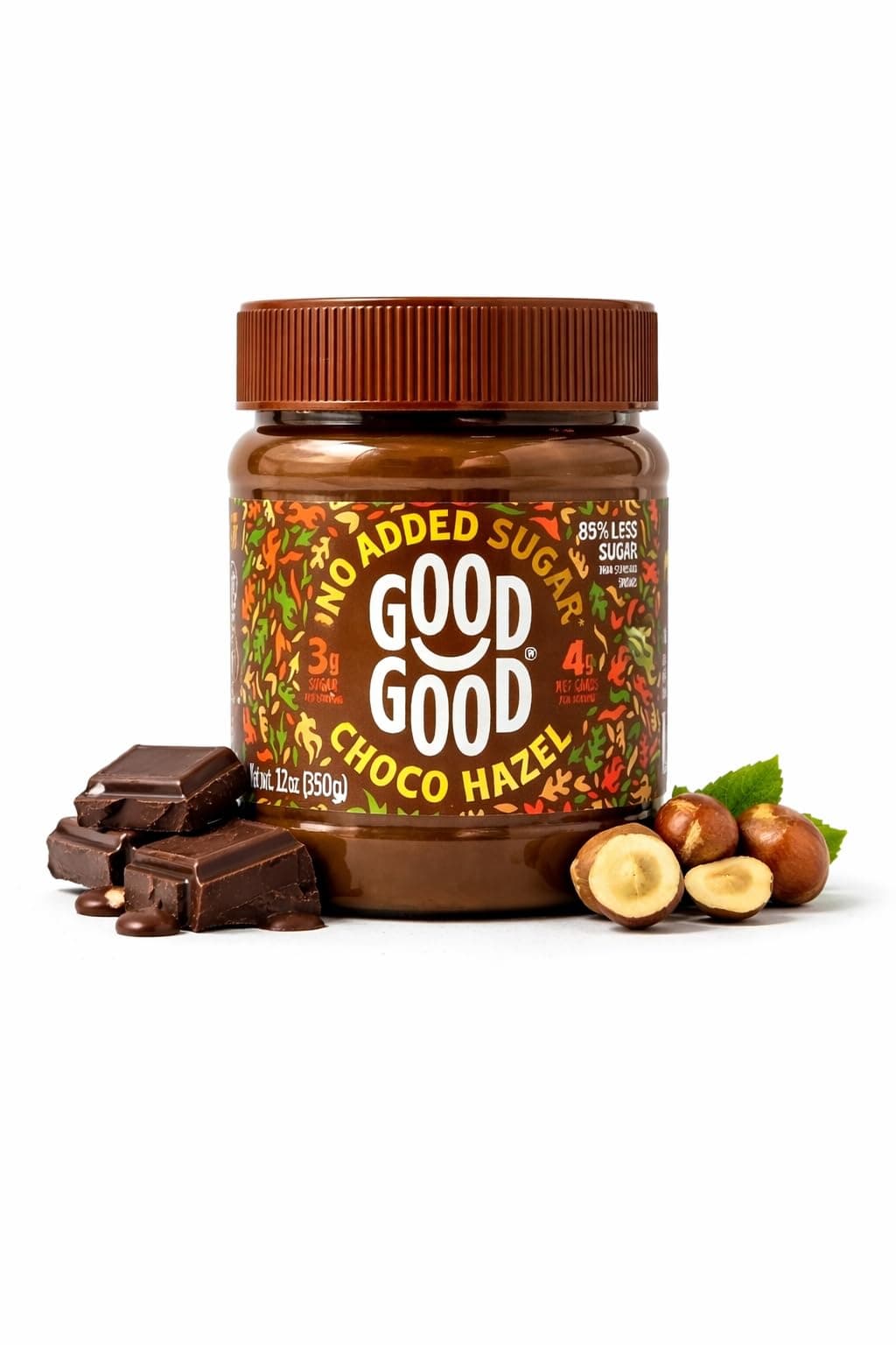 GOOD GOOD No Added Sugar Belgian Choco Hazel Spread - Chocolate Spread with Natural Sweeteners - Gluten Free - Vegetarian Friendly - 12oz / 350g (Pack of 1)