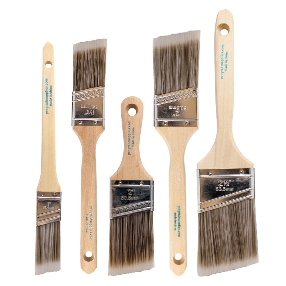 Paint Brushes, 5-Piece Paint Brush Set, Angle Brushes for Walls Trim Cabinets Doors, Professional Contractor Painter Interior Exterior