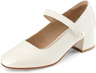 NaiyeeMary Jane Shoes Women Low Chunky Heels Dress Shoes Closed Round Toe Office Work Wedding Pumps with Velcro Ankle Strap