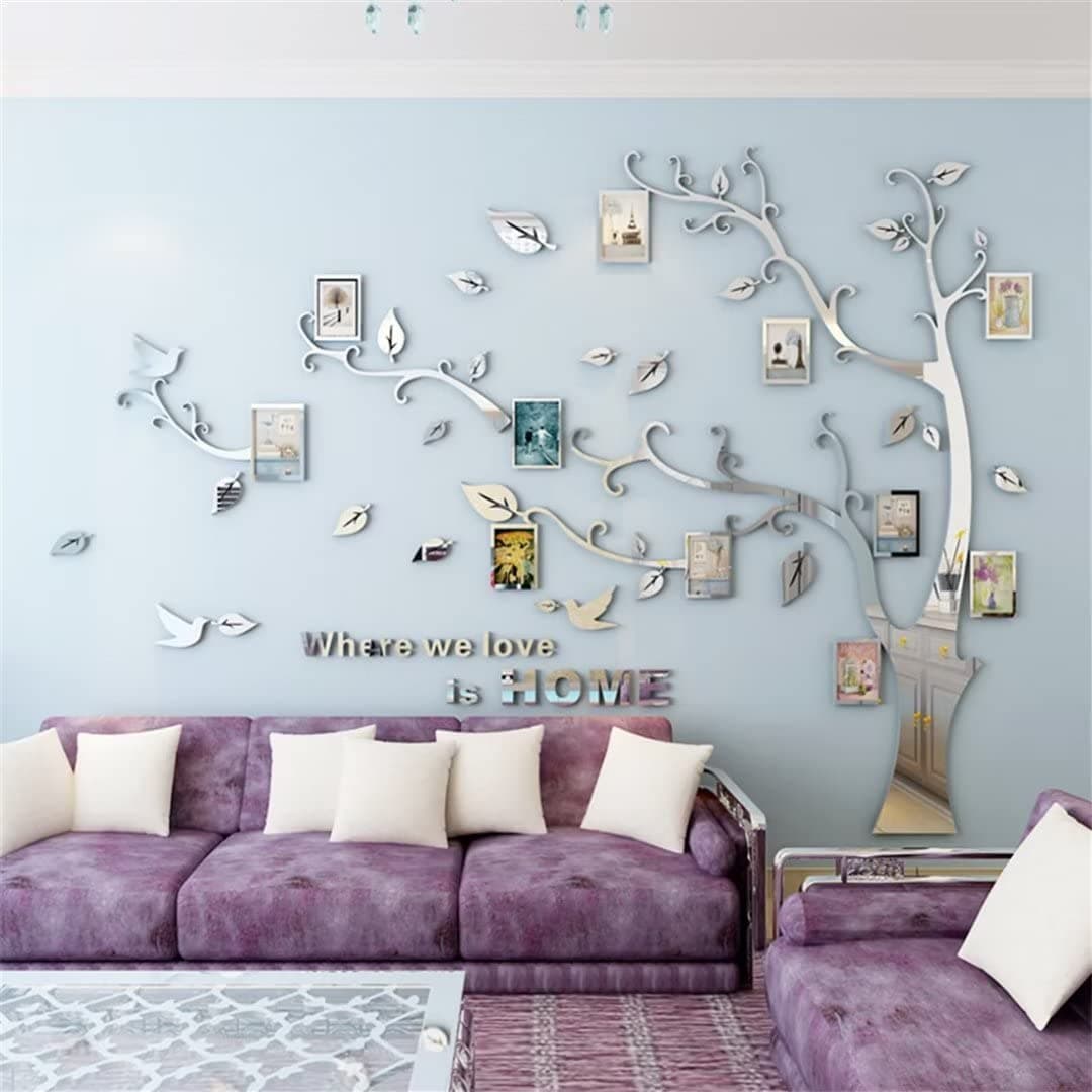 guangmu 3D Tree Wall Stickers - DIY Photo Frame Tree Wall Decal Family Photo Frame Sticker Murals Wall Decor Living Room Bedroom TV Background Home Decorations (XL:109 * 79in,Silver Left)