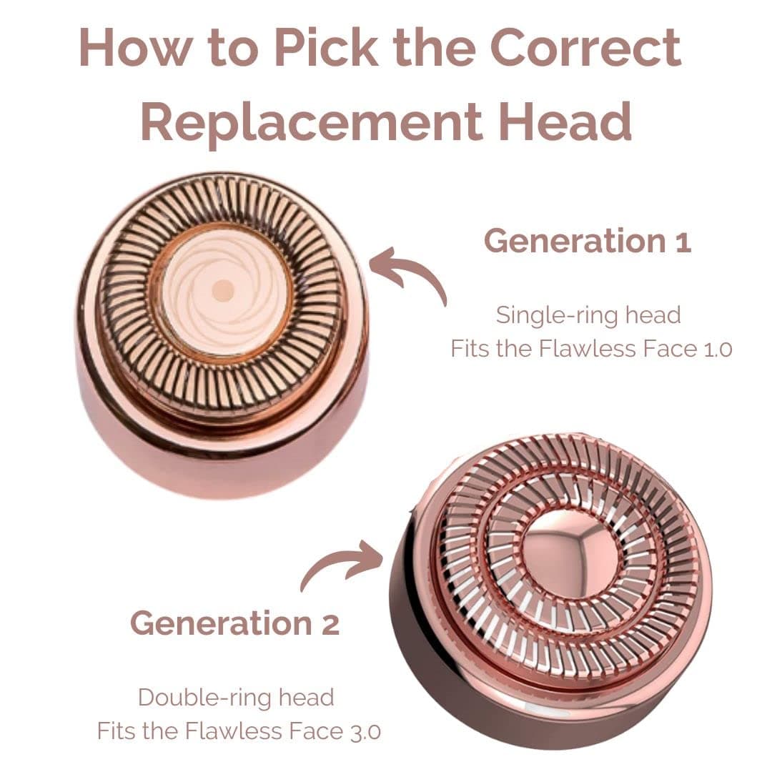 Finishing Touch Flawless Face Replacement Heads Generation 2, 2 x New Premium Quality 18 Karat Gold-Plated Hypoallergenic, Double-Ring Heads for Flawless Face 3.0, Set of 2 (Packing May Vary)