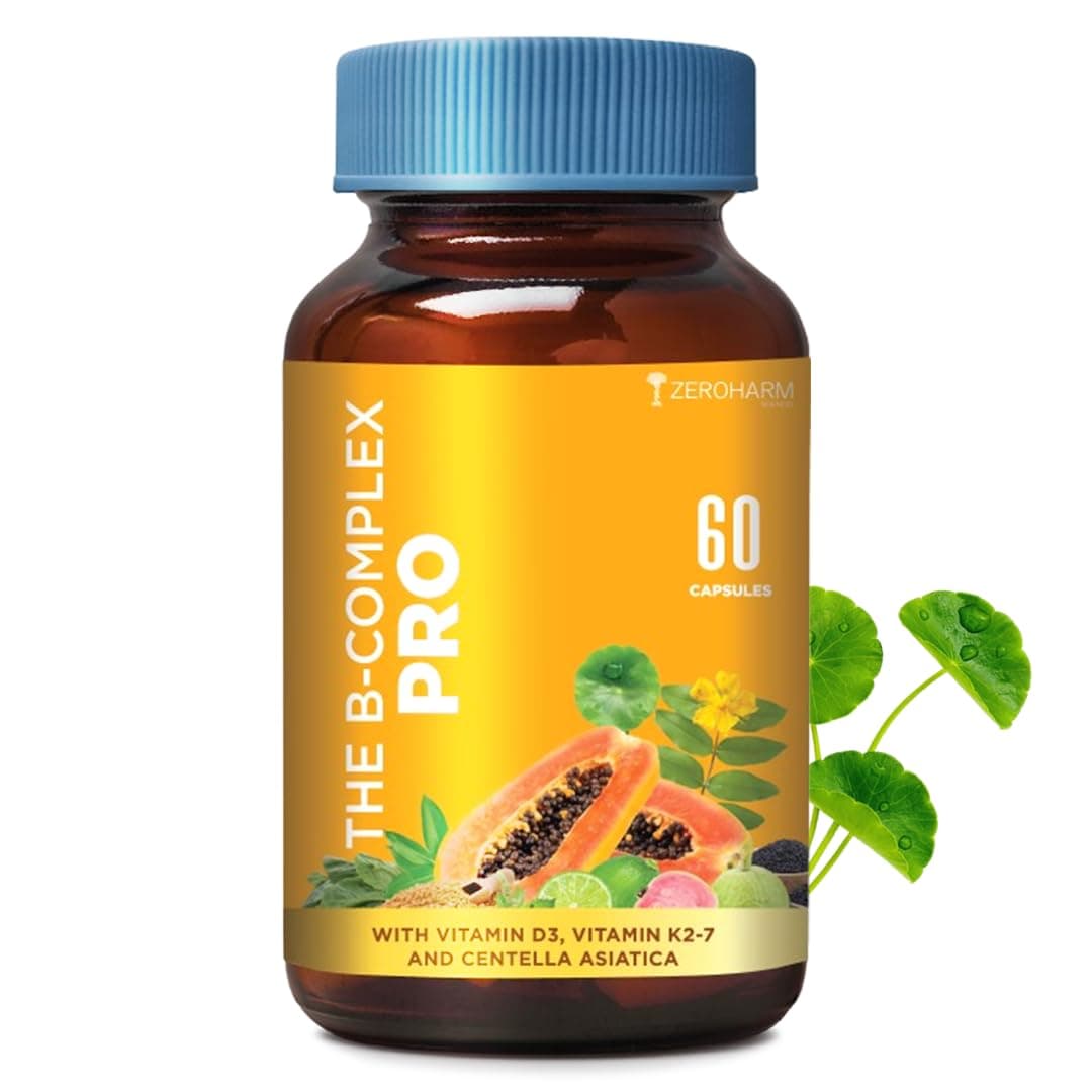 B-Complex Pro with Vitamin D3 & K2-7 | Vitamin B-Complex With B1, B2, B3, B5, B6, B9 & Vit B12 | Plant-Based Supplement | Supports Energy & Immunity For Men and Women | 60 Veg Capsules