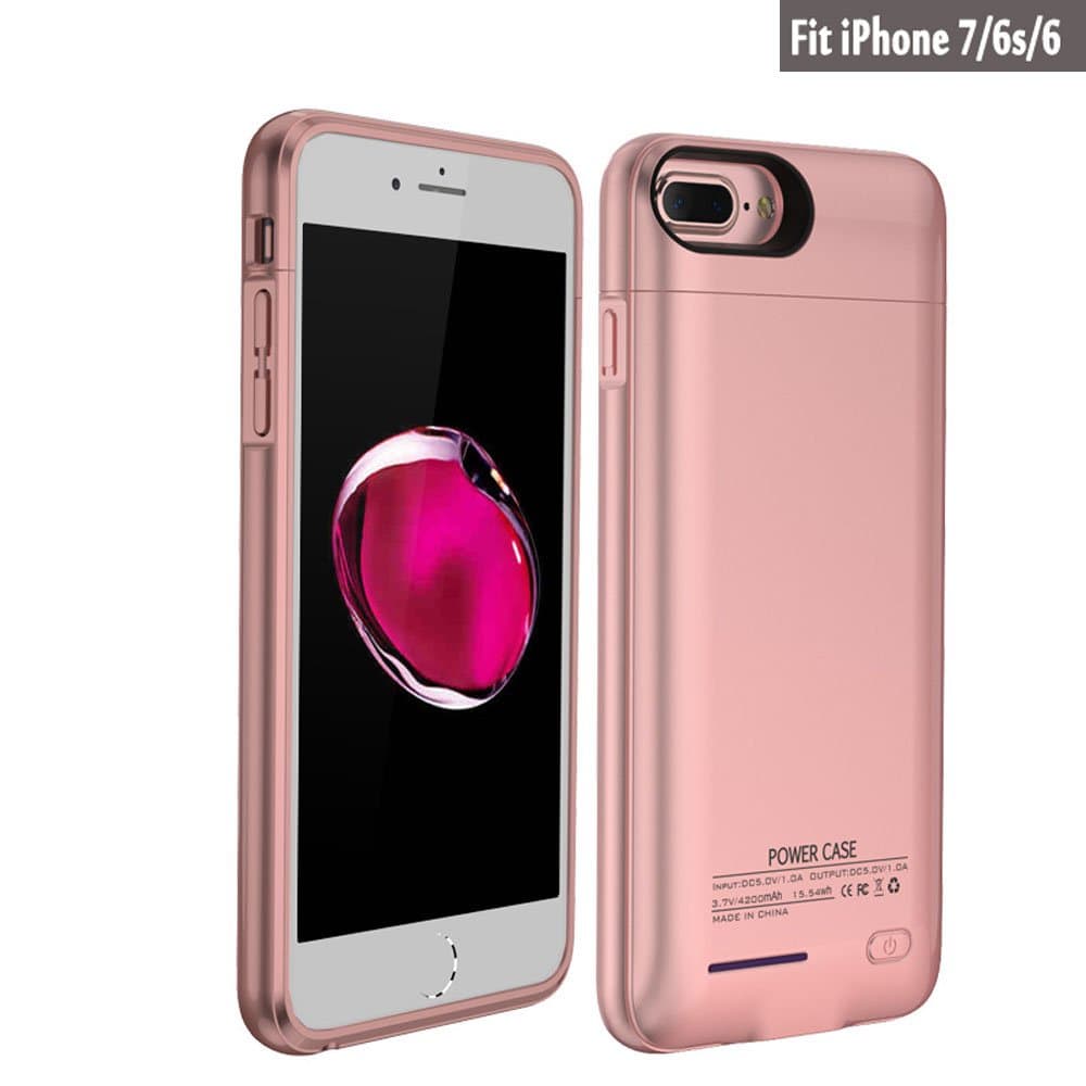 iPhone 7 Battery Case iPhone 6 6s Charger Case, YFish Magnetic Rechargeable Power Bank Case for iPhone 7 6 6s 3000mAh Capacity, Rose Gold/ Pink