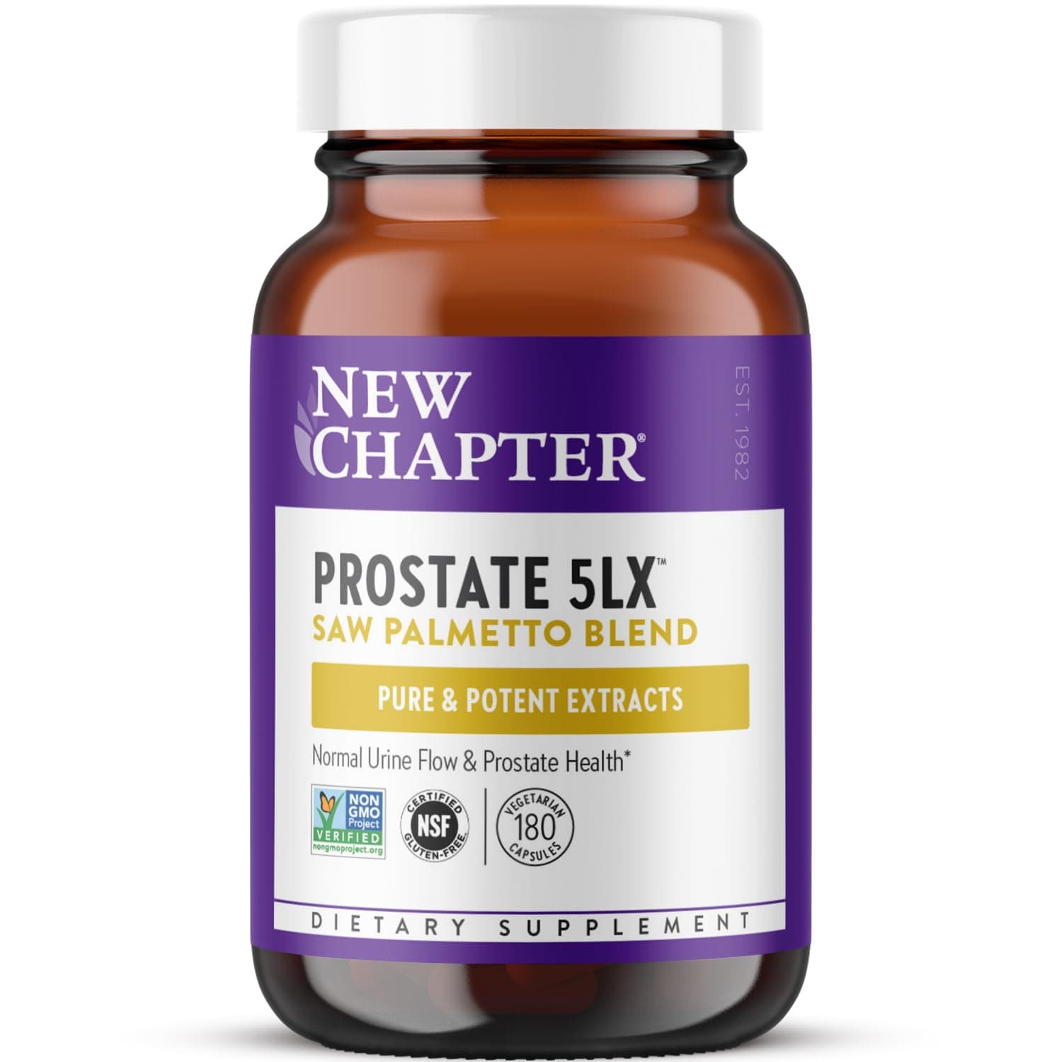 New Chapter Prostate Supplement - Prostate 5LX with Saw Palmetto + Selenium for Prostate Health - 180 ct Vegetarian Capsule