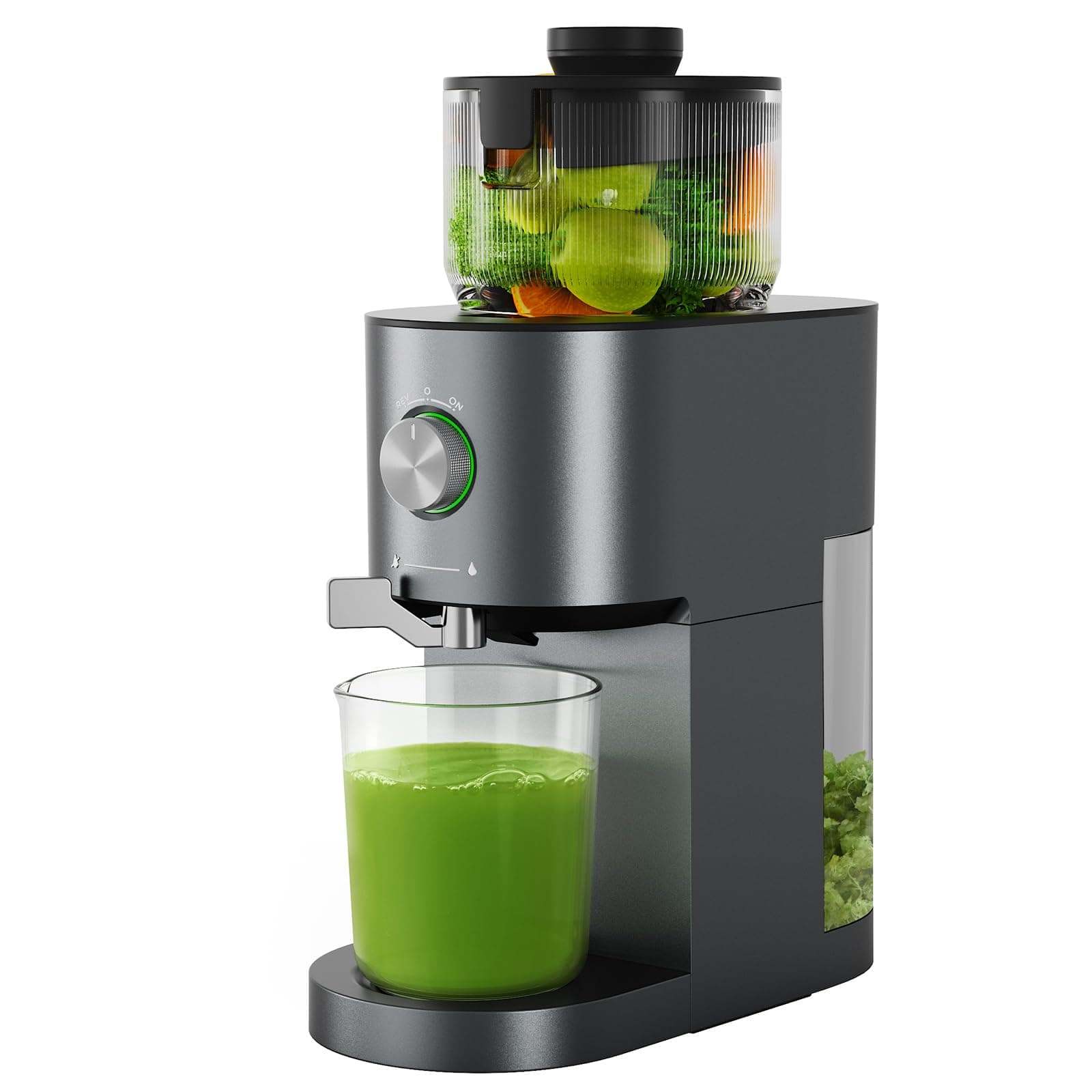 Cold Press Juicer Machines, High Juice Yield Slow Masticating Juicer with 5.4" Large Feed Chute for Whole Fruits & Vegetables, Easy Cleanup Self Feeding Juice Extractor with Reverse Function