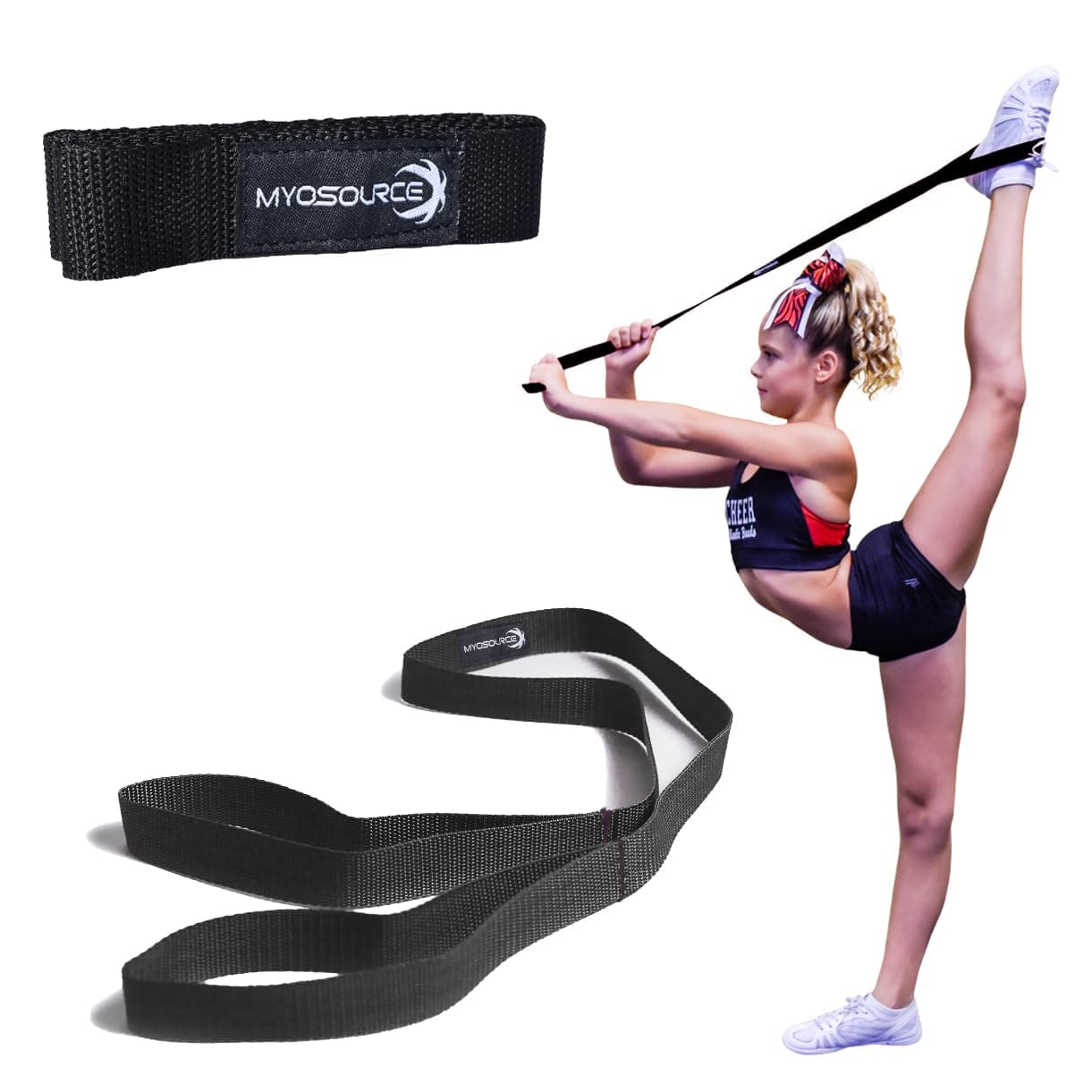 Myosource Kinetic Bands Cheerleading Flexibility Stunt Strap - Improve Stretching and Stunts for Cheer Dance Gymnastics & Physical Therapy Stocking Stuffers Present for Kids Girls Adults - 12 Colors