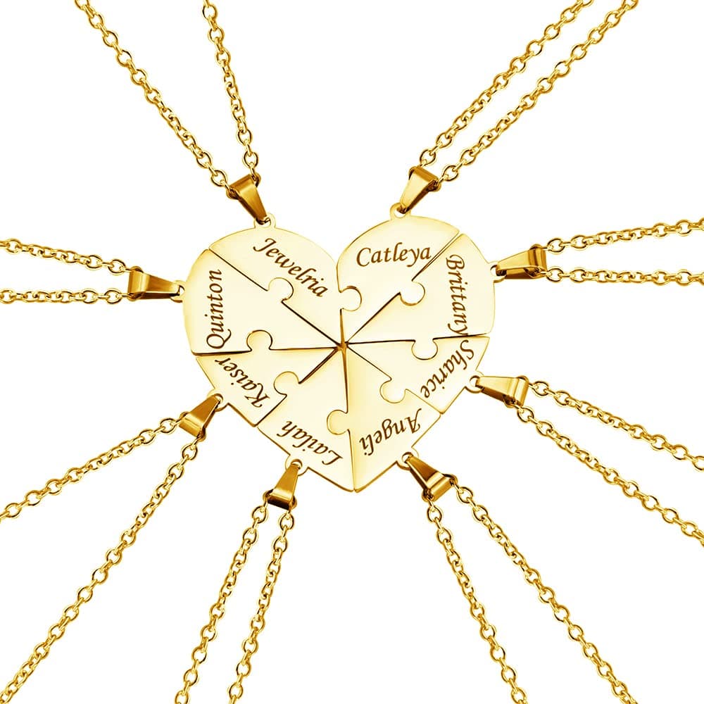 Personalized Sterling Silver Necklace 2/3/4/5/6/7/8 Pcs BFF Puzzle Name Heart Pendants Family Love Jewelry Free Engrave Friendship Forever Necklaces Set with Delicate Packaging