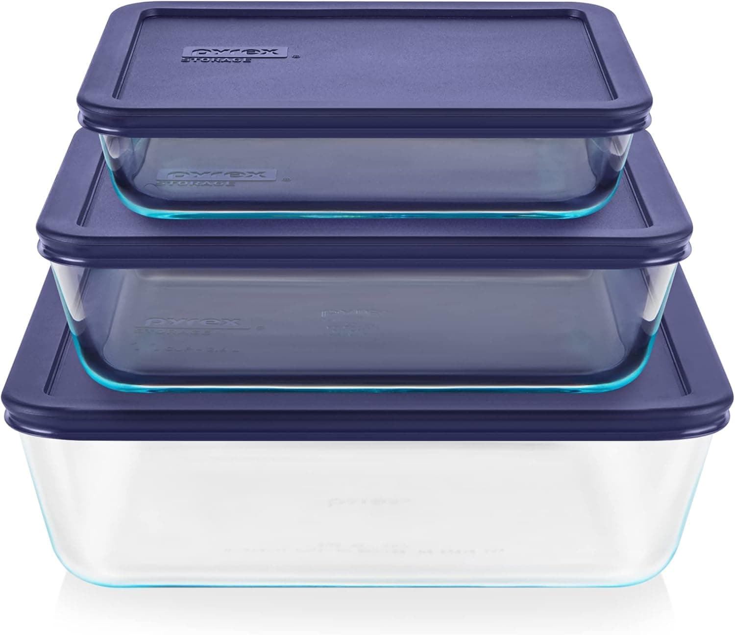 Simply Store (3-Pack) Rectangular Glass Food Storage Containers Set, (3, 6 & 11 Cup) Meal Prep Containers With Plastic BPA-Free Lids, Dishwasher & Microwave Safe