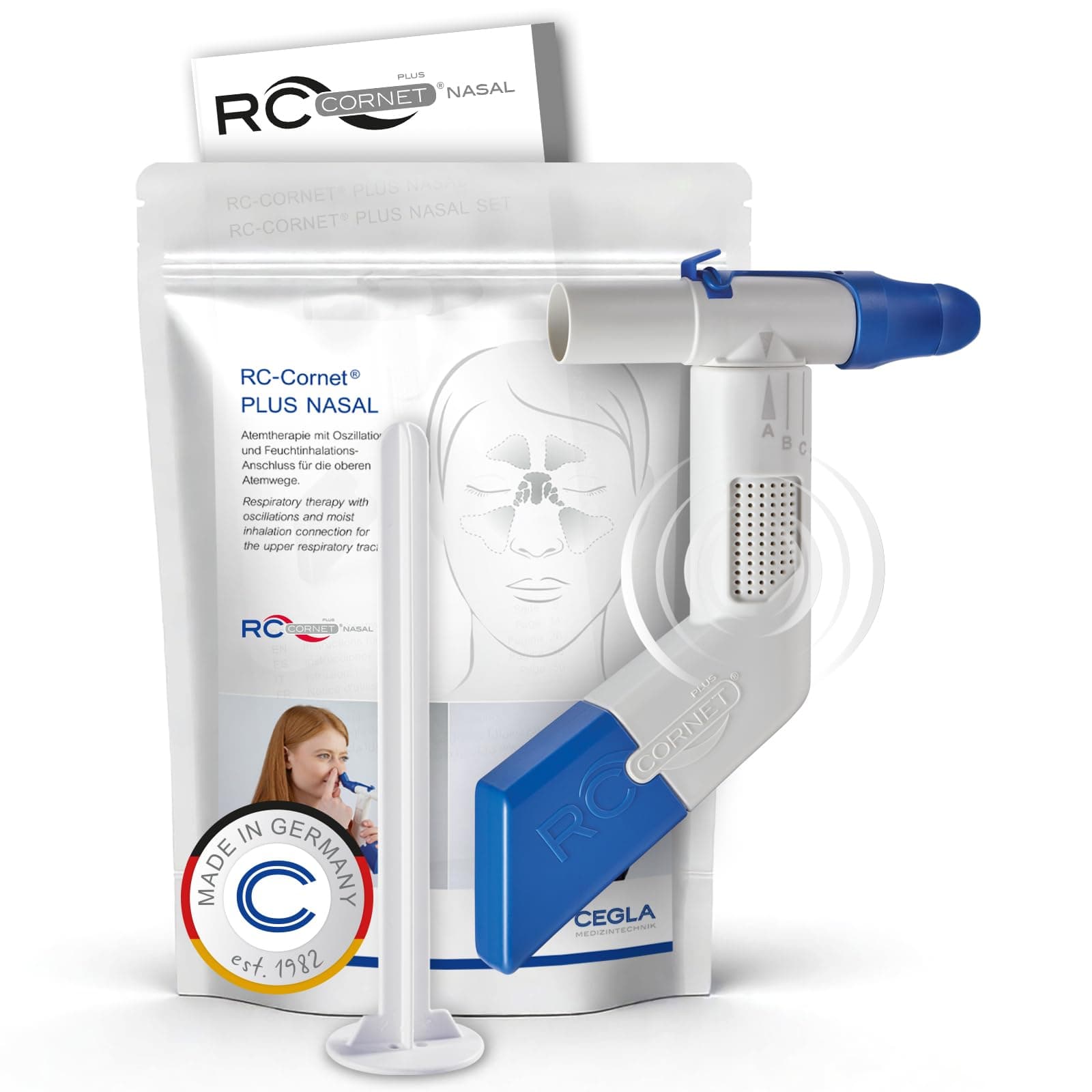CEGLA RC-Cornet® Plus Nasal PEP Therapy Device for The Upper Respiratory Tract, frees Nasal passages Without Drugs, Mucus-loosening, decongestant, Integrated Connection for Inhalation Devices