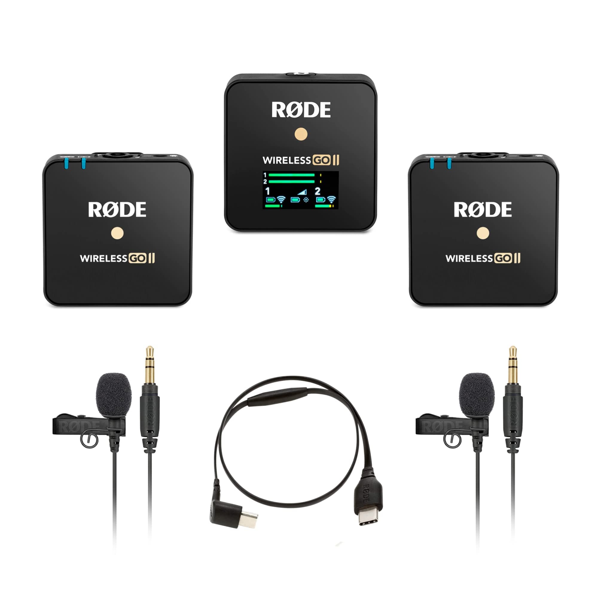 Rode Wireless GO 2 Dual Digital Wireless Microphone System with 2X Lavalier GO Omnidirectional Condenser Microphone and SC16 USB-C to USB-C Accessory Cable