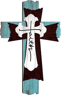 Yookeer Large Wooden Christian Wall Cross Religious Decor Art Wood Wall Cross Hanging Rustic Multi Layered Weathered Look Spiritual Sculpture for Church Home Farmhouse Indoor Outdoor(Simple Style)