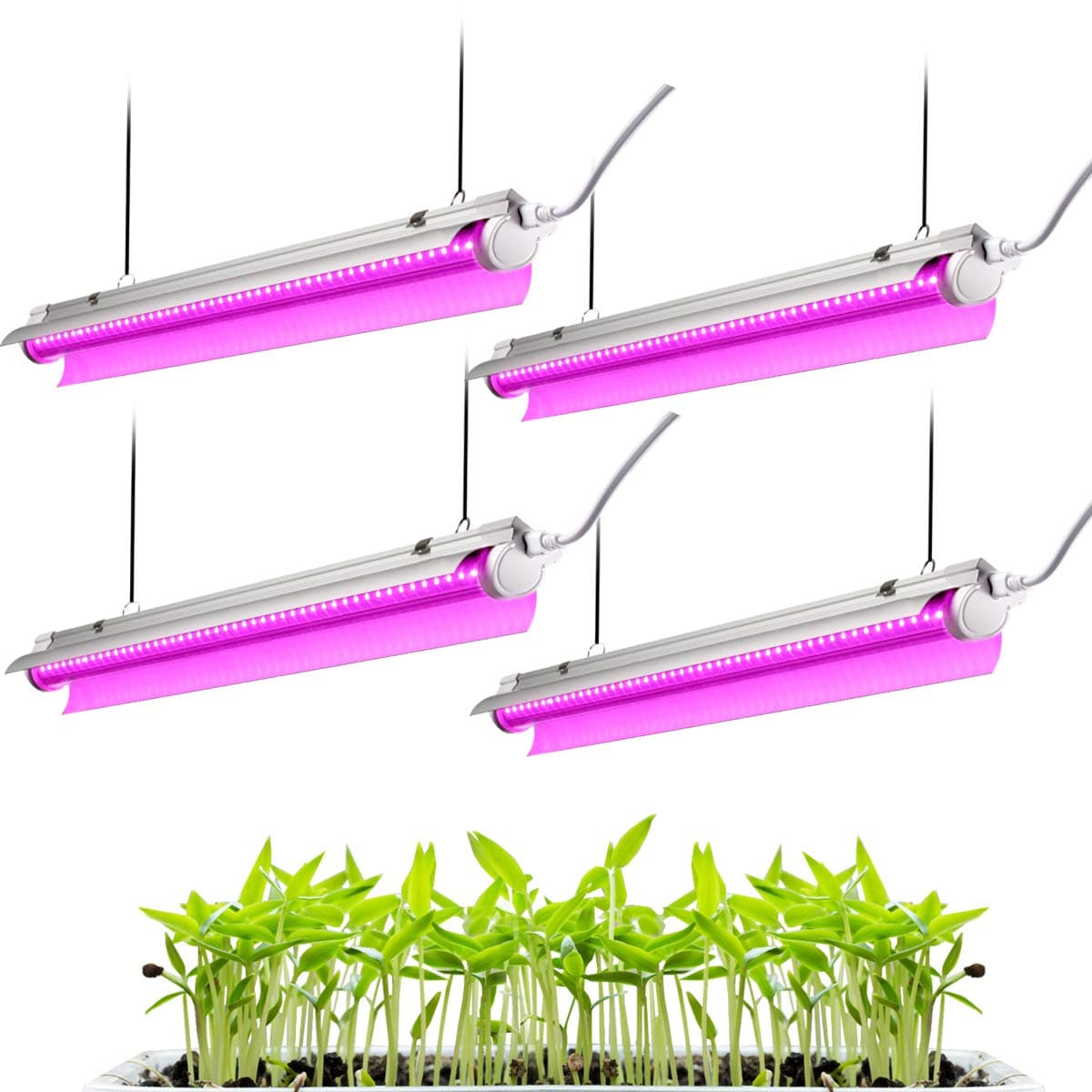 2ft LED Grow Light, 96W (4 x 24W) 2-Row V-Shape T8 Integrated Fixture Plug and Play - with Reflector Combo Great for Indoor Plants, Pack of 4