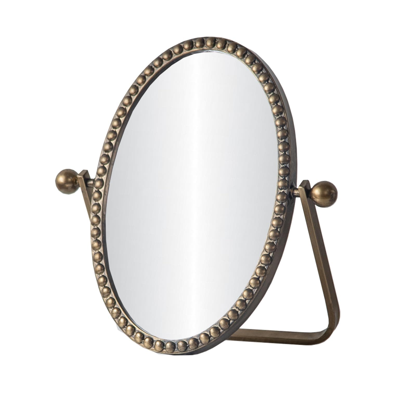 Table Mirror, Desk Makeup Mirror Metal Framed with Stand, Bronze Oval Vintage Vanity Mirrors 360 Adjustable Rotation for Tabletop, Bedroom, Bathroom, Living Room, Antique 10.8'' x 7''