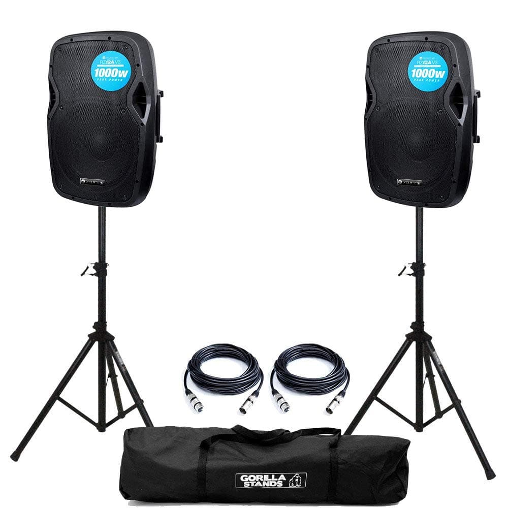 Evolution Audio RZ12A V3 Active 2000W 12" DJ Disco PA Speaker (Pair) with Stands