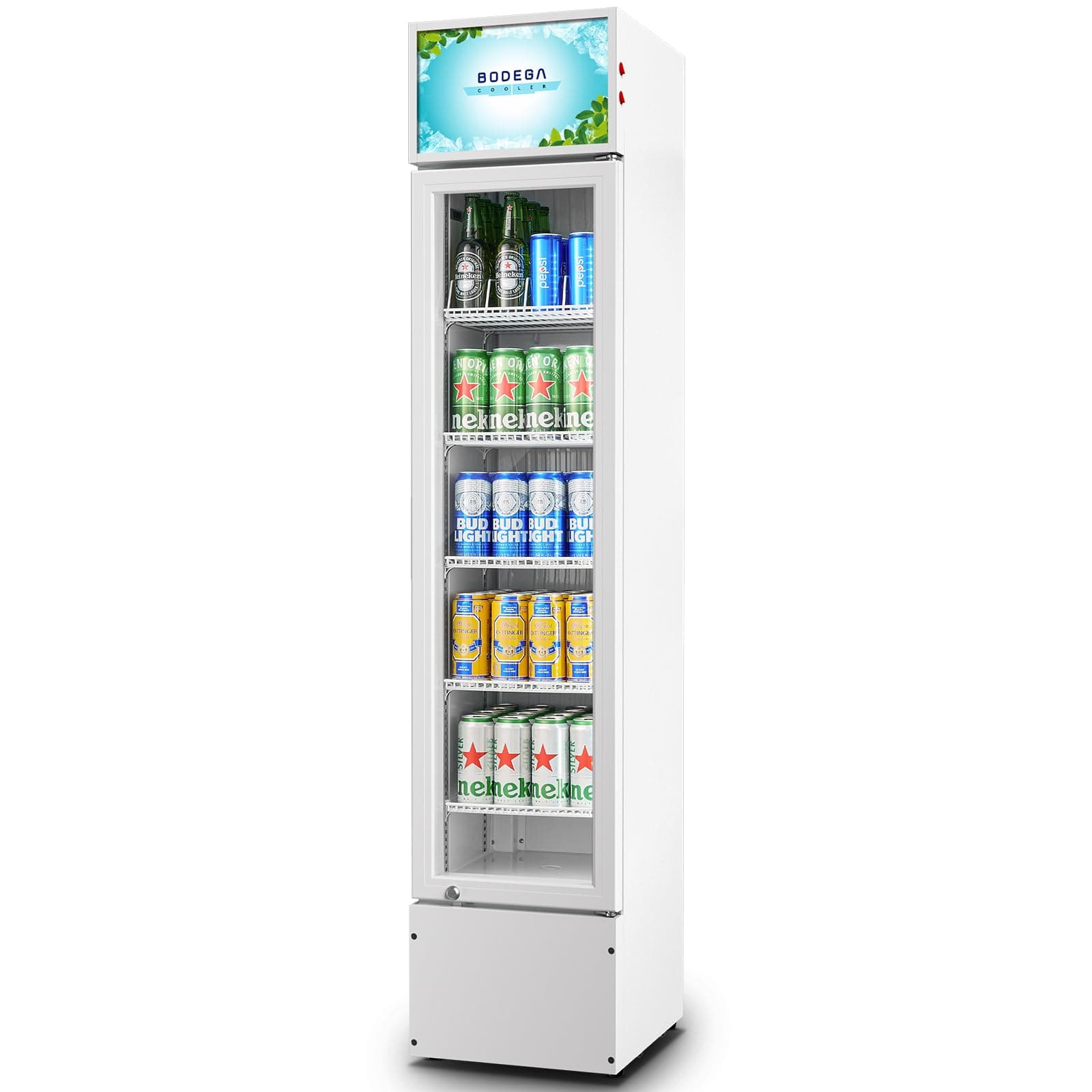 BODEGACOOLER Commercial Bar Beverage Fridge,5.7 Cu.Ft White Commercial Drink Cooler,Freestanding Bar Cooler Glass Door For Convenience Store Lobby Night Club for Cooling Wine,Beer,Soda Drinks