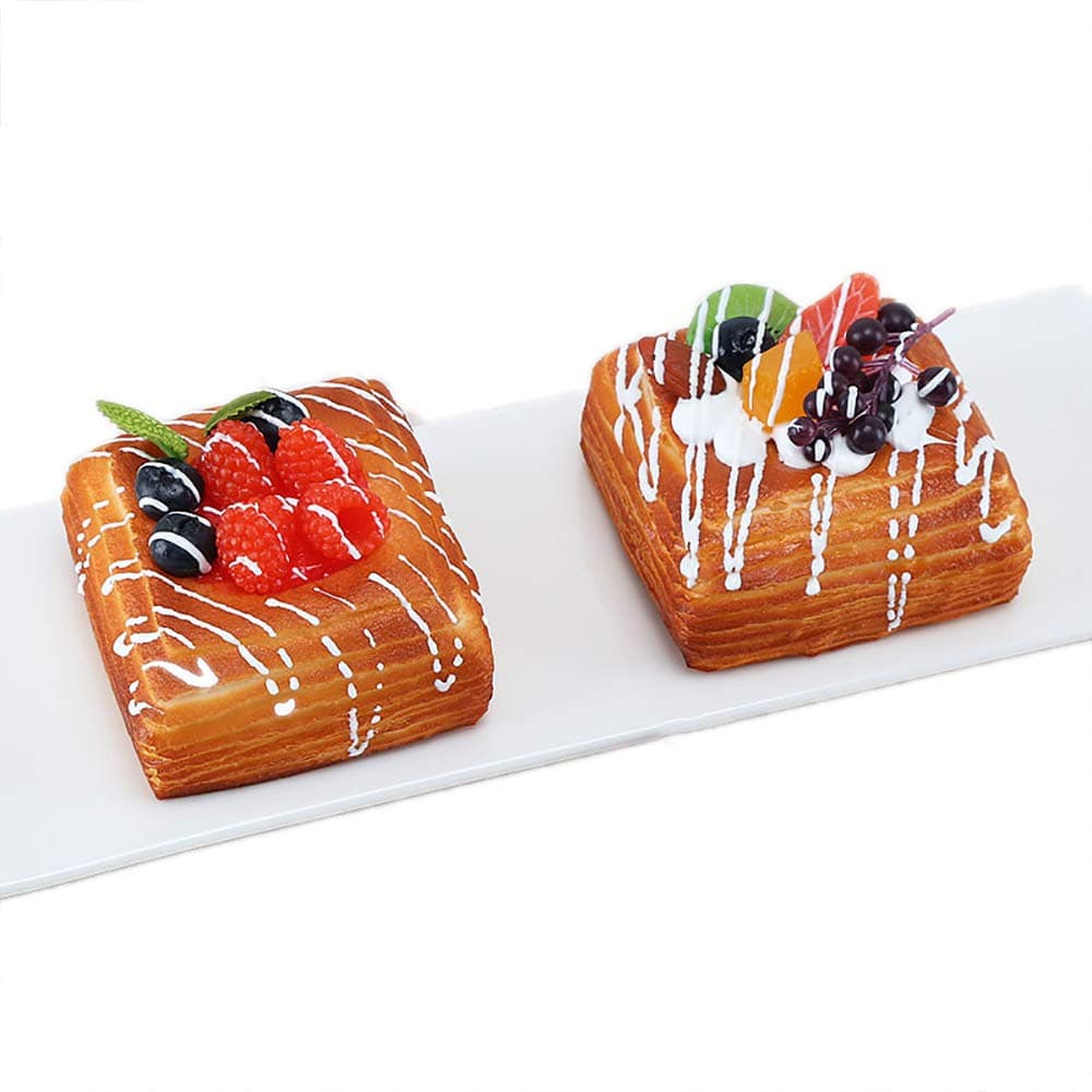 Nice purchase 2pcs Artificial Food Bread Tart Pie Dessert Simulation Model Fake Cake Mousse Fruit Bakery Photography Props Decor (Square Shape)