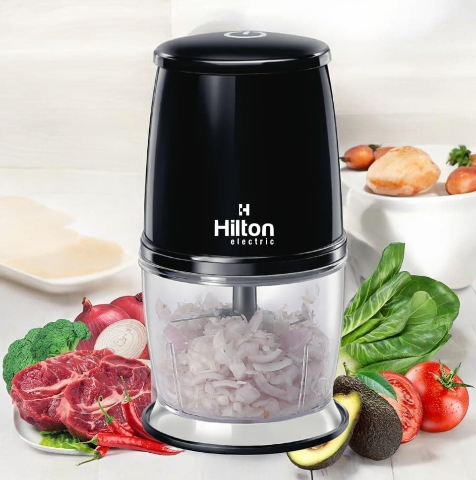 Hilton Electrical One touch Chopper Versatile Electric Chopper for Garlic, Vegetables,Nuts,Fruits,Meats Chop,Mince, Puree, Whisk,700ml Capacity with 4 Stainless Steel Blades- 300 Watts