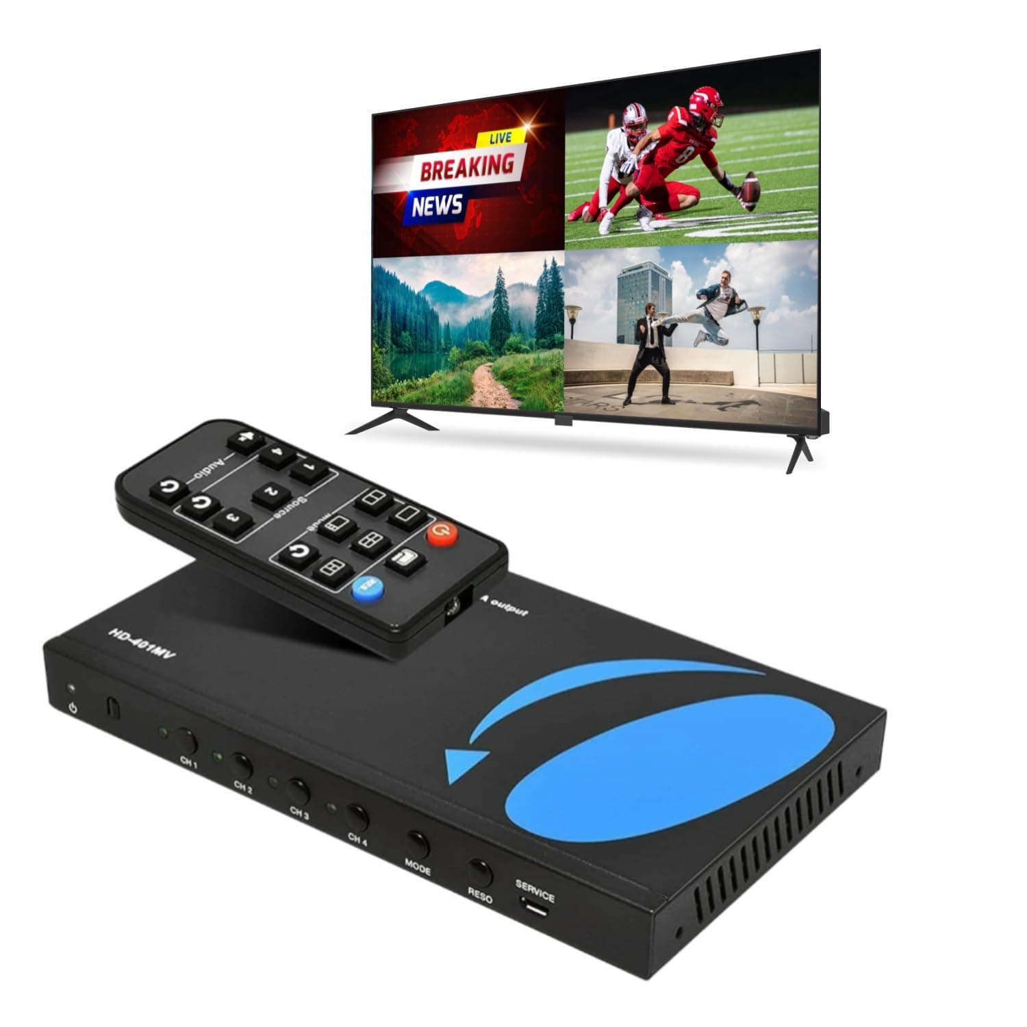 OREI HDMI Switcher 4 in 1 Out with Quad Screen Multiviewer - Supports 1080p, DTS/Dolby Audio, IR Remote Control, Seamless Switching, Compatible with HDMI Devices