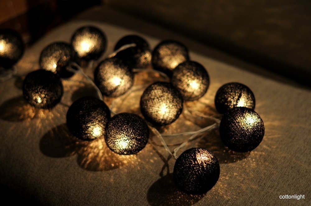 Christmas Decor 20 X Black Cotton Ball String Light Decor Home Living Room Patio Wedding Light Display
