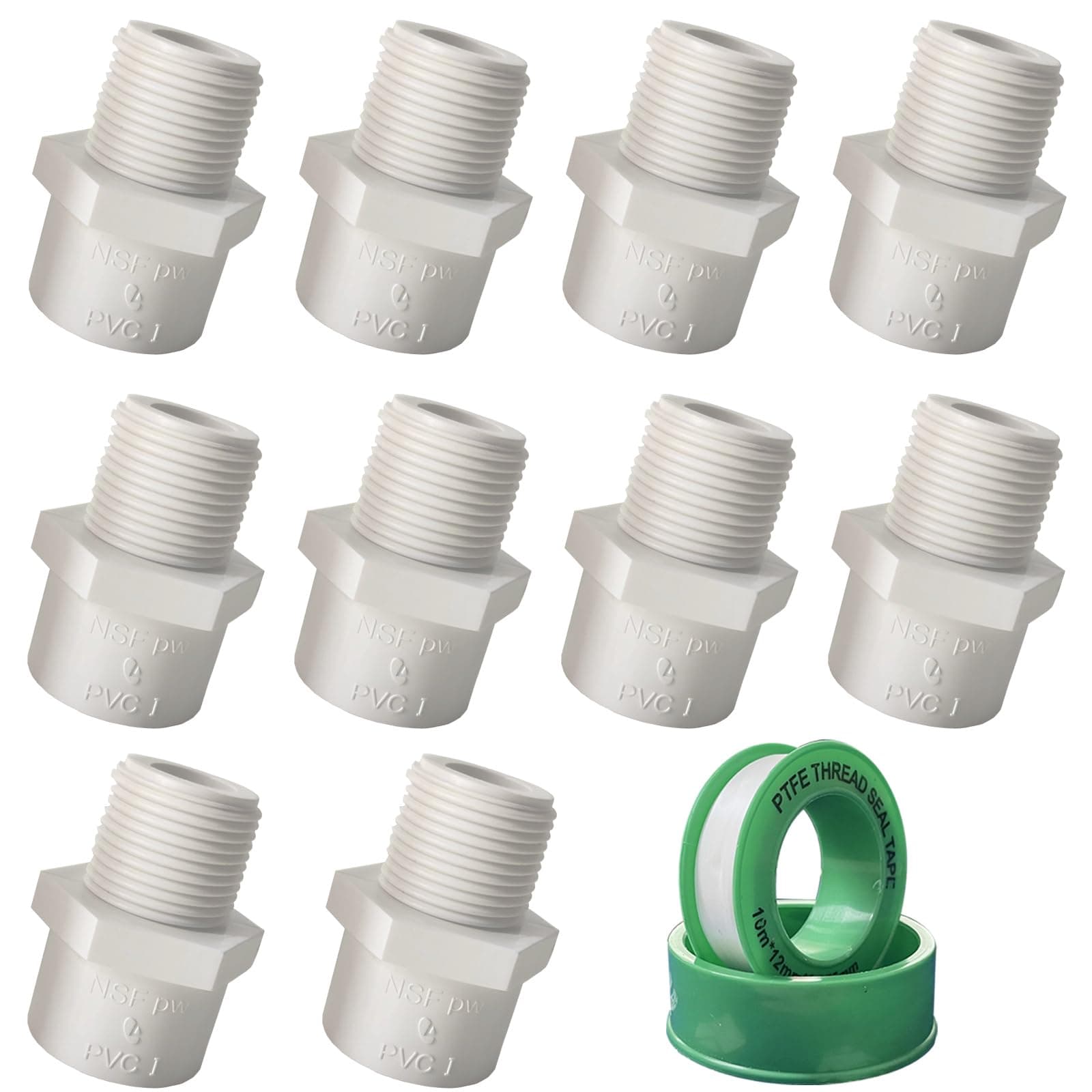 10 Pack 1/2 inch NPT Male Thread PVC Pipe Fitting Adapter Connector, PVC Pipe Coupling, 1/2 inch PVC Pipe Fitting for Sch40 PVC Pipe, PVC Pipe Connectors for Plumbing Water Line, Socket x NPT Male