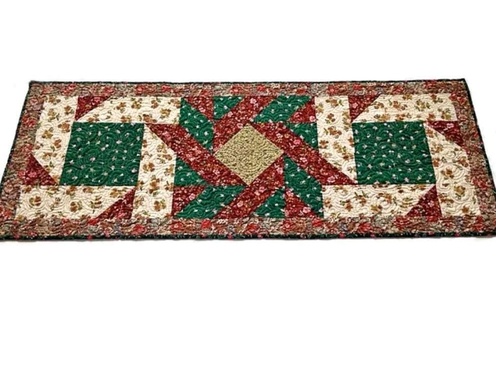 Quilted Table Runner, Quilted Table Topper, Quilted Table Linen, Handmade Table Runner – Earthtone Multi Color – 18-1/2” wide x 49” long