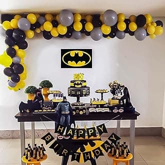 Specialyou.In Batman Theme Birthday Decorations For Boys, Black, Yellow And Grey Balloon, Poster, Decoration Items, Party - 64 Items