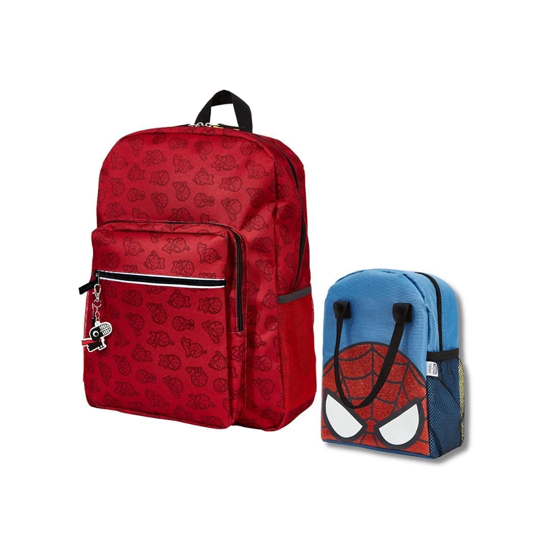 Yoobi x Marvel Spiderman Backpack and Lunch Bag Set for Boys & Girls - Spiderman bookbag with Insulated Lunch Box – Kids Durable Backpack – PVC Free Backpack for Kids Padded Mesh Back Laptop Sleeve