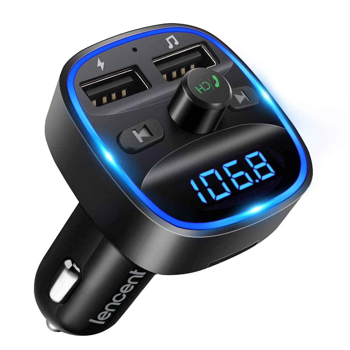 LENCENT Bluetooth FM Transmitter Wireless Radio Adapter Car Kit with Dual USB Charging Car Charger MP3 Player Support TF Card & USB Disk