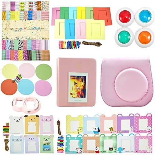 BIBISHOP Fuji Fujifilm Bundle Set For Instax Mini 8 Camera (case bag + Mini Album + close-up lens + Color Filter + Films Sticker + wall hang frame) (Pink)