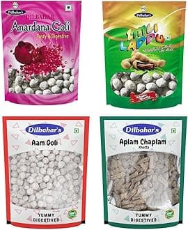 Dilbahar's Anardana Goli-Imli Laddu-Small-Aam Goli-Aplam Chaplam-Khatta-100g-Pack-of-4 | Digestive Pachak Chatpati Goli | Digestive Goli Pachak | Mukhwas Mouth Freshener | Digestive Pachak Churan
